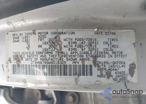 1998 Toyota 4Runner Limited z USA, uszkodzony, nr VIN JT3HN87R6W9018325